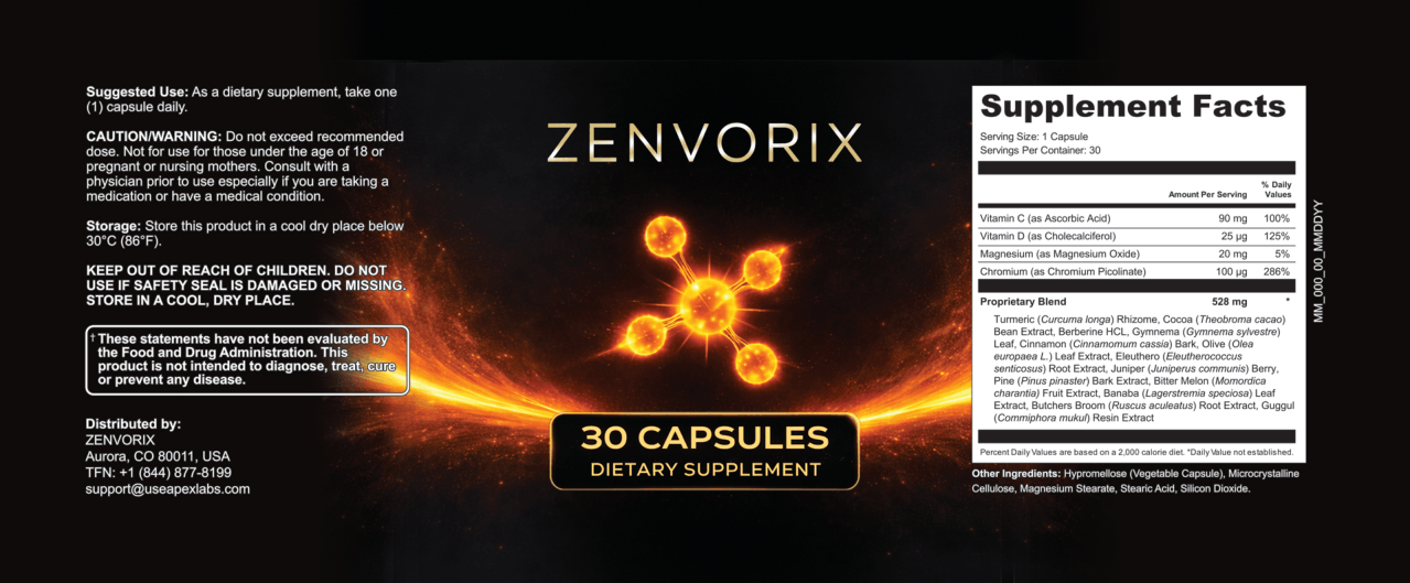 Zenvorix Supplement Facts Label